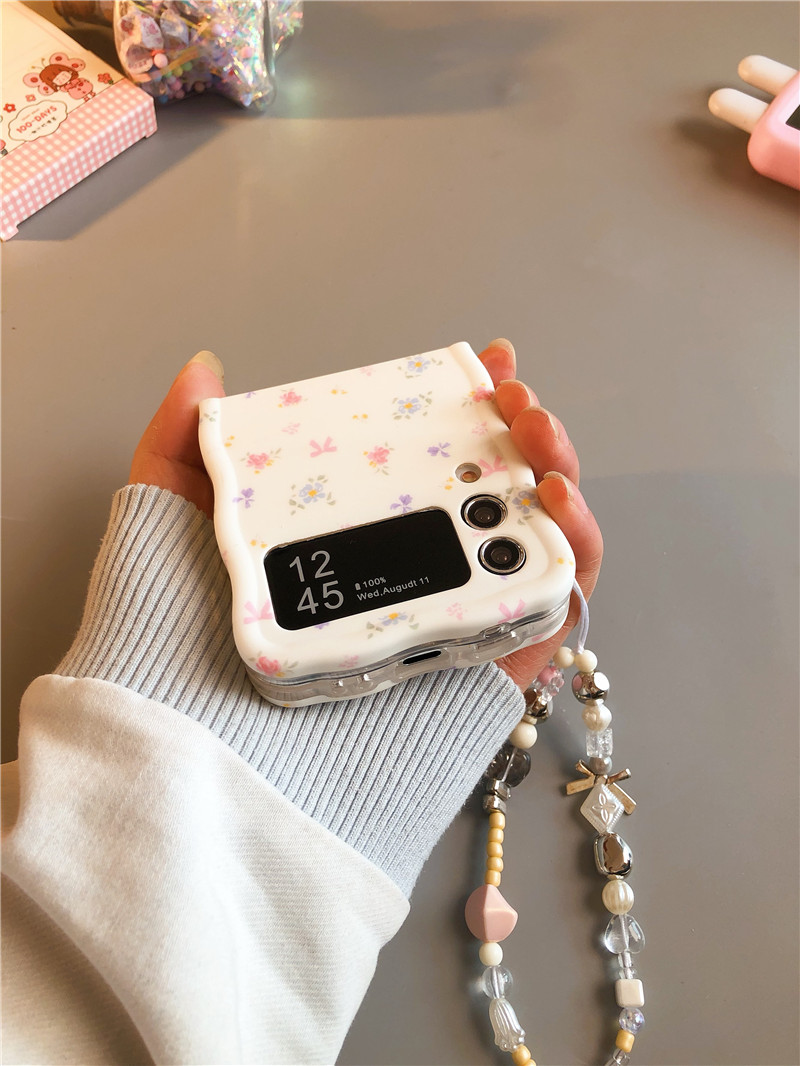 紫粉小花手链适用华为pocket2手机壳p50pocket硅胶三星zflip5 3 4清新vivoxflip软oppofindn3flip n2flip女