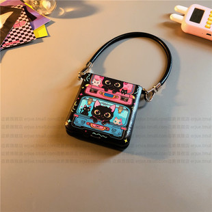 游戏黑猫适用华为pocket2手机壳purax硬nova三星zflip5 oppofindn3n2女w24荣耀v小米mixflip 6简约vivox皮p50