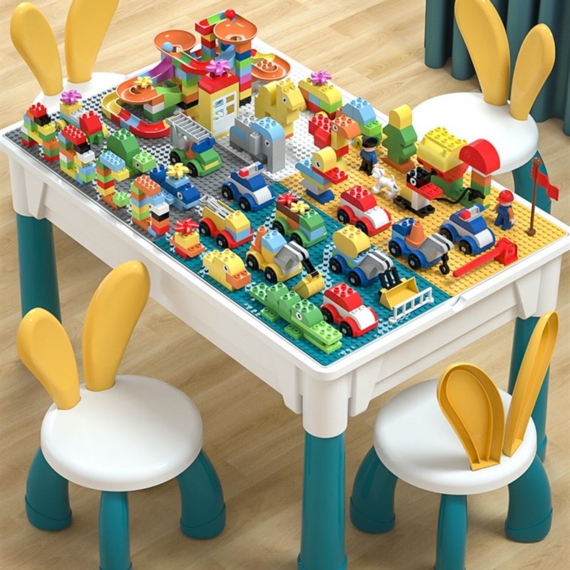 速发多功能积木桌男动儿童益智积木拼智玩具宝宝装力孩脑-6岁礼物