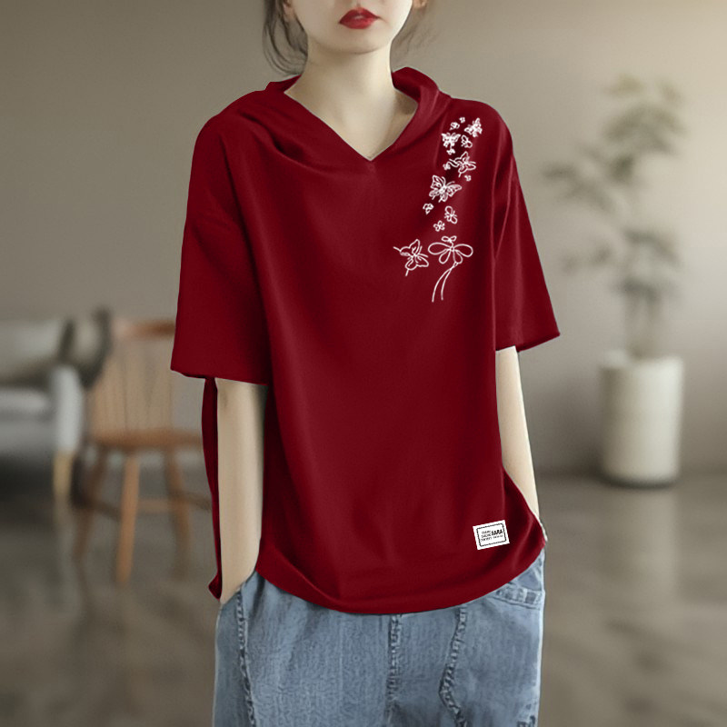 速发2t新5年2款连帽0恤春夏装半袖宽松遮肉上衣服