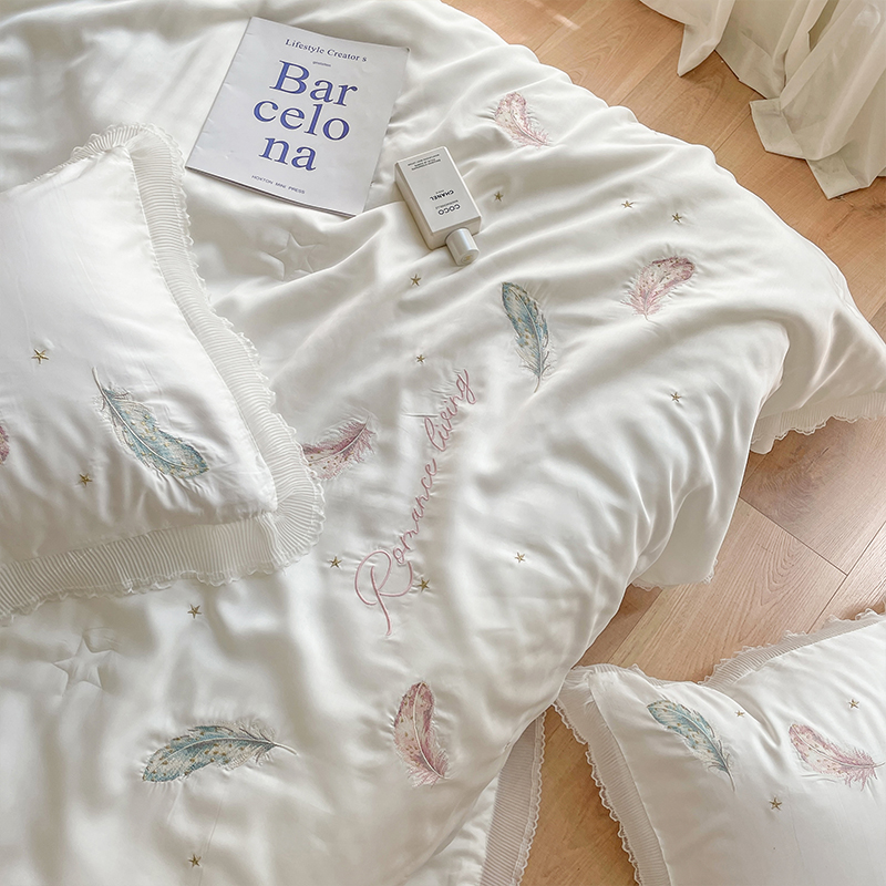 速发公主风蕾丝夏天80支兰精被丝夏凉被四绣套可机洗羽毛刺件空调