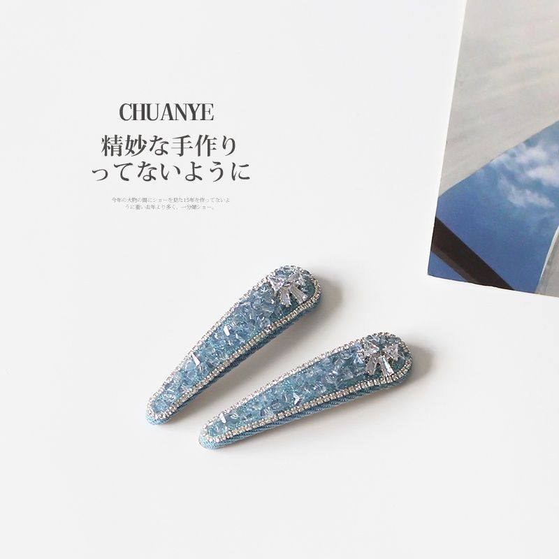 轻奢闪钻蝴蝶结发夹高级水滴设计一字夹洋气少女碎发侧边夹头饰