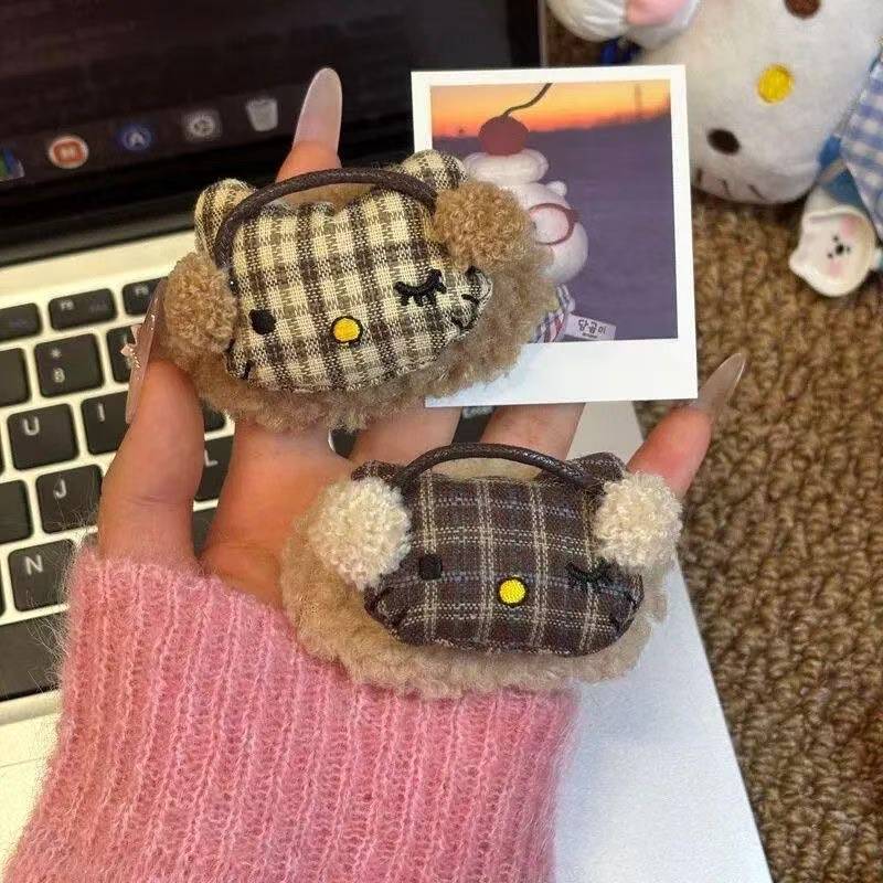 复古格纹耳机KT发圈卡通