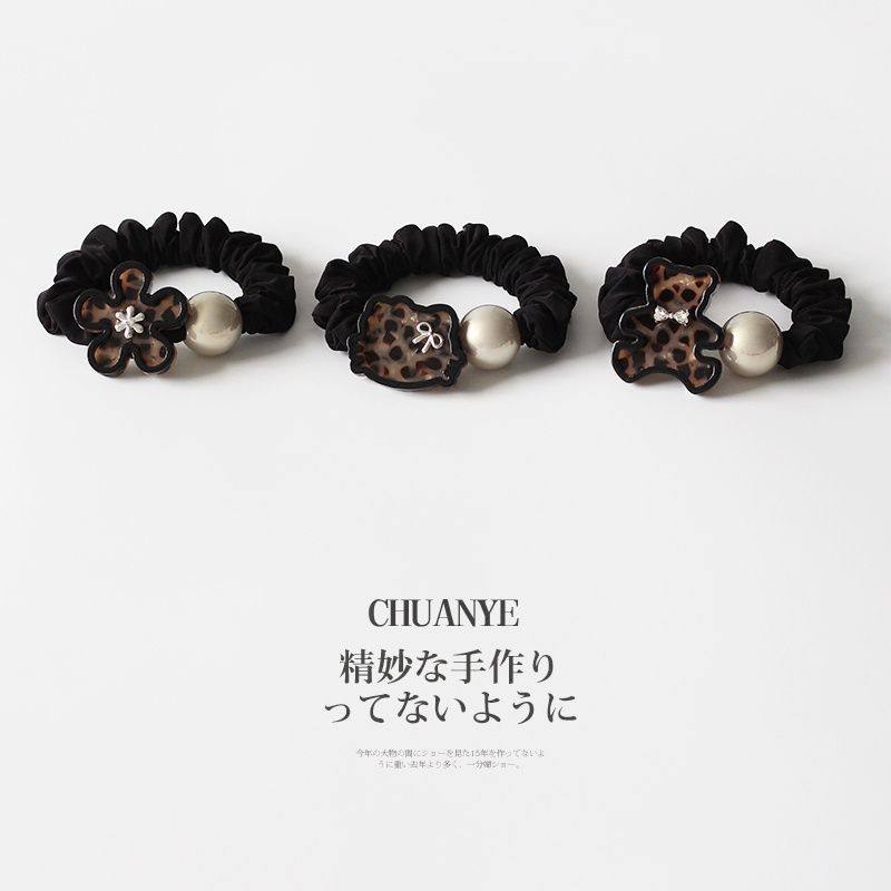 卡通Kitty小熊头绳复古豹纹设计小肠圈高级扎马尾丸子头发绳皮筋