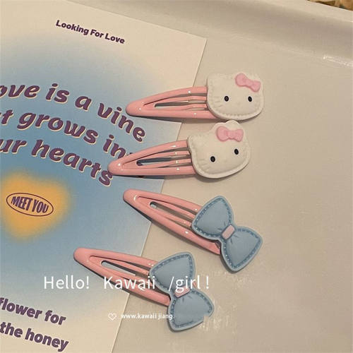 ins可爱蝴蝶结bb夹~甜美KT小猫发卡少女刘海边夹卡通动物头饰洋气