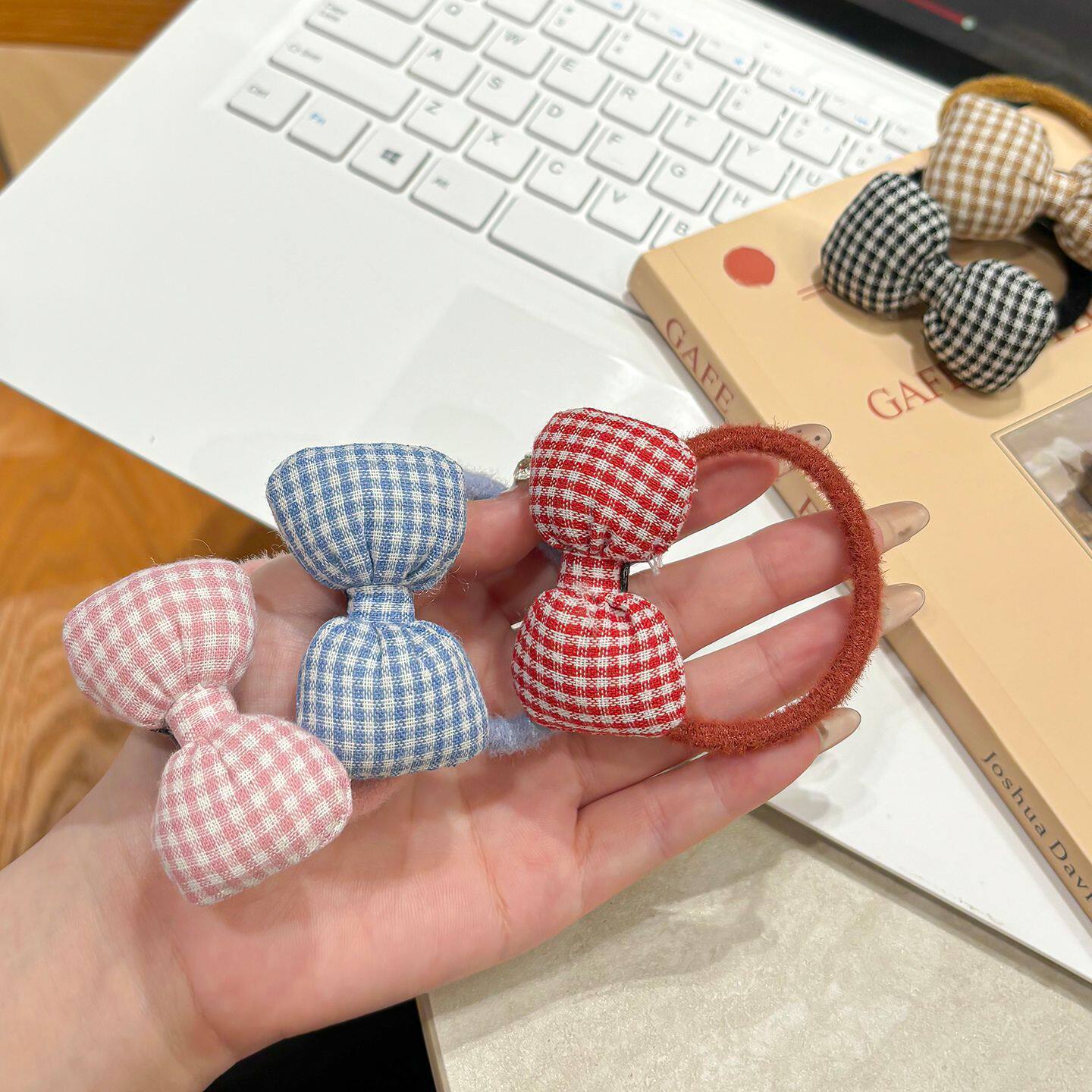 可爱蝴蝶结头绳时尚格纹设计发绳软妹扎马尾头绳甜美少女头饰发圈