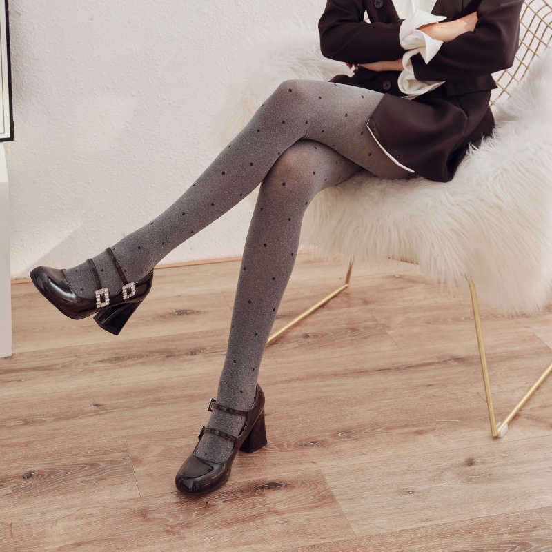 薄透YYDS灰色打底裤芝麻灰平板春秋款显瘦复古波点连裤袜