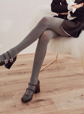 薄透YYDS灰色打底裤芝麻灰平板春秋款显瘦复古波点连裤袜