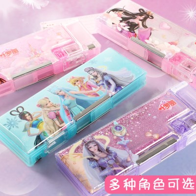 叶罗丽流沙文具盒多功能小学生儿童铅笔盒双层笔盒网红大容量创意