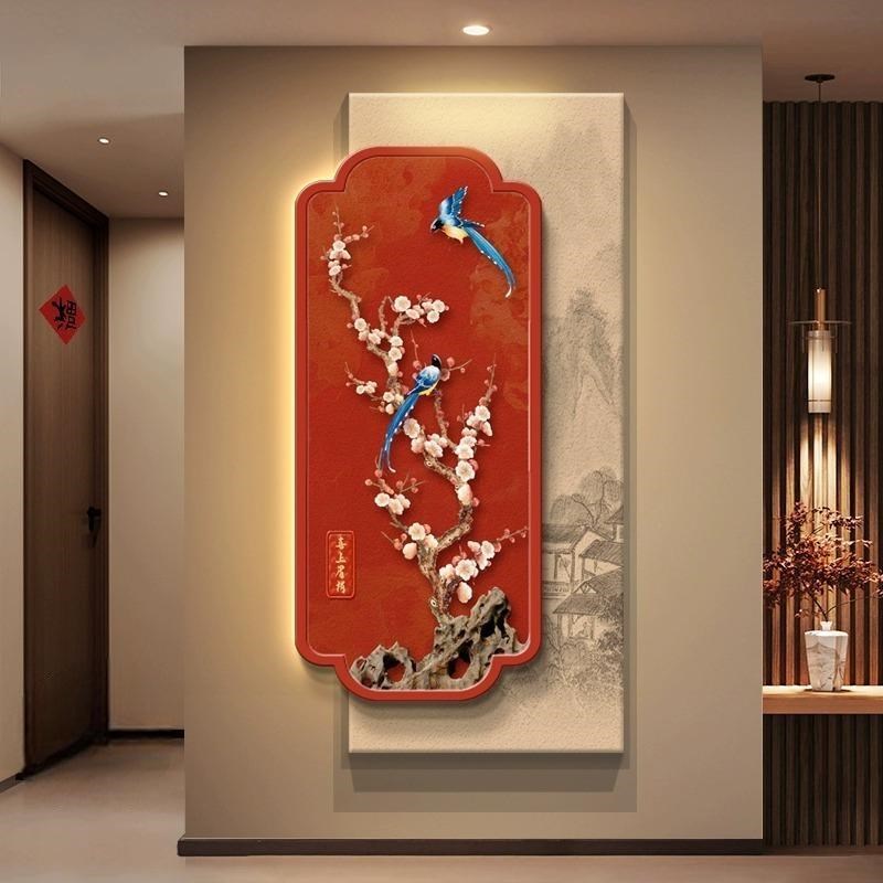 喜气盈门入户正对门玄关装饰画新中式寓意好挂P画走廊过道壁画灯