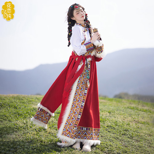 速发藏族服装西藏旅拍闺蜜拍照藏式舞蹈衣服甘南旅游藏袍演出服