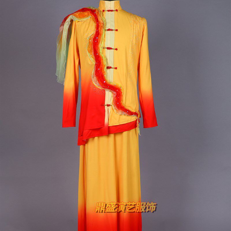 速发金黄红色开场舞大摆裙男款晚会歌伴舞衣服跳舞舞台演出礼服