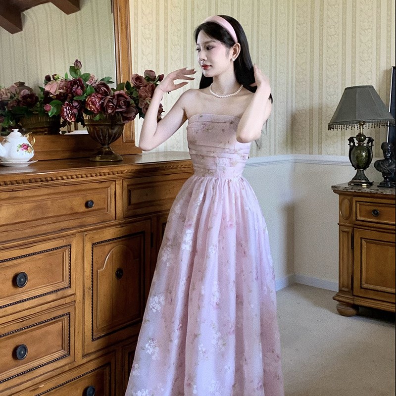 速发Good Job 花海物语 花式抹胸连衣裙肩带可拆卸吊带裙甜美碎法