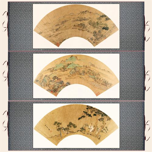 速发仇英白描扇面十条屏画卷轴画名字家画绢画布画宣纸画国绸画丝