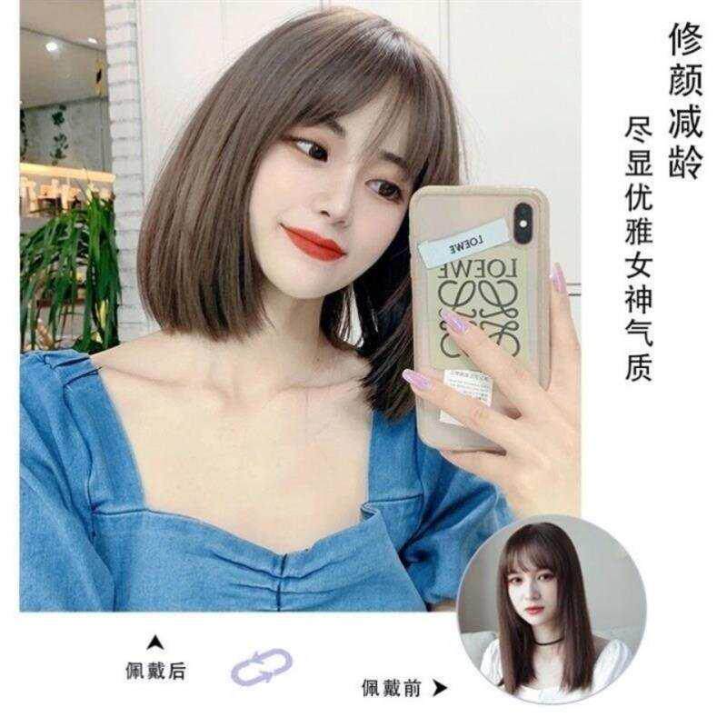 速发。假发短发夏季头学生圆脸全头套逼真修脸网红锁骨套