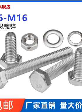 速发4.8标镀锌外六角螺栓国级镀锌螺丝螺母套装M8M14M12M10M16M18
