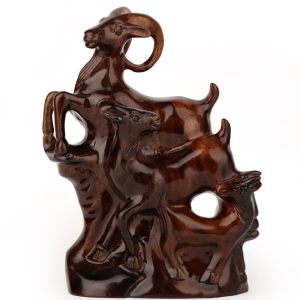 速发红木泰艺品实羊质12生肖羊摆件 三开工木雕木家居摆设