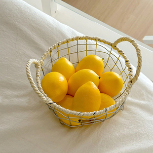 纳由美ins风复古风收纳编织零食篮铁艺铁丝筐杂物篮北欧桌面网格