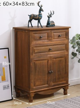 2I斗柜实木美式收纳储物柜客厅卧室靠墙小柜子家用高五斗柜带门特