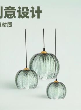 现代餐饮店铺餐厅灯创意酒店书房卧室灯设计师绿色树叶纹玻璃吊灯