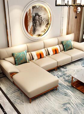 现代真皮沙发头层牛皮新中式乌金木沙发大小户型客厅实木别墅转角