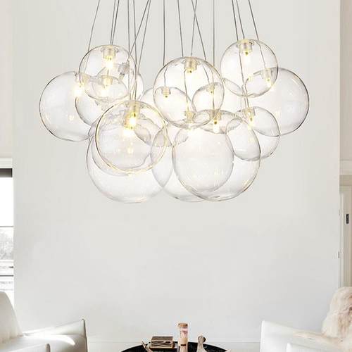 现代简约时尚多头泡泡分子吊灯客厅餐厅店铺吧台圆球玻璃装饰灯具