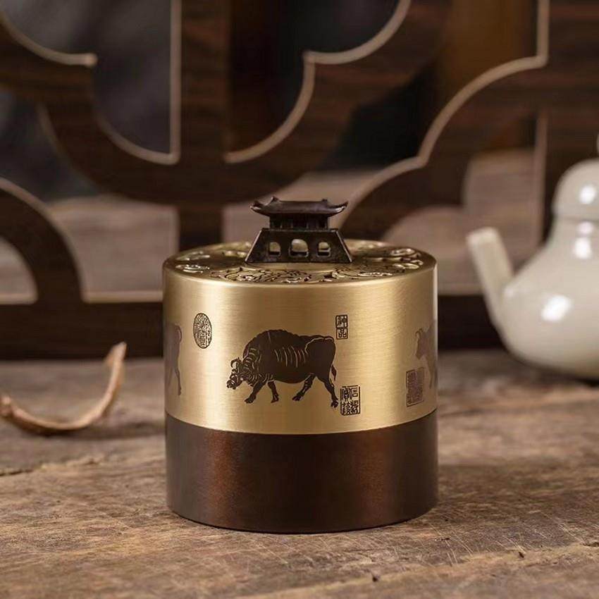 诚缘阁盘香炉五牛铜香炉家用室内熏香沉香檀香炉创意摆件香炉