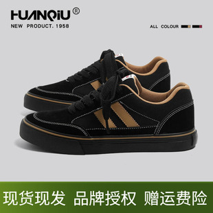 環(huán)球板鞋 休閑百搭潮流學(xué)生黑卡其色復(fù)古平底單鞋 輕便帆布鞋 子 男鞋