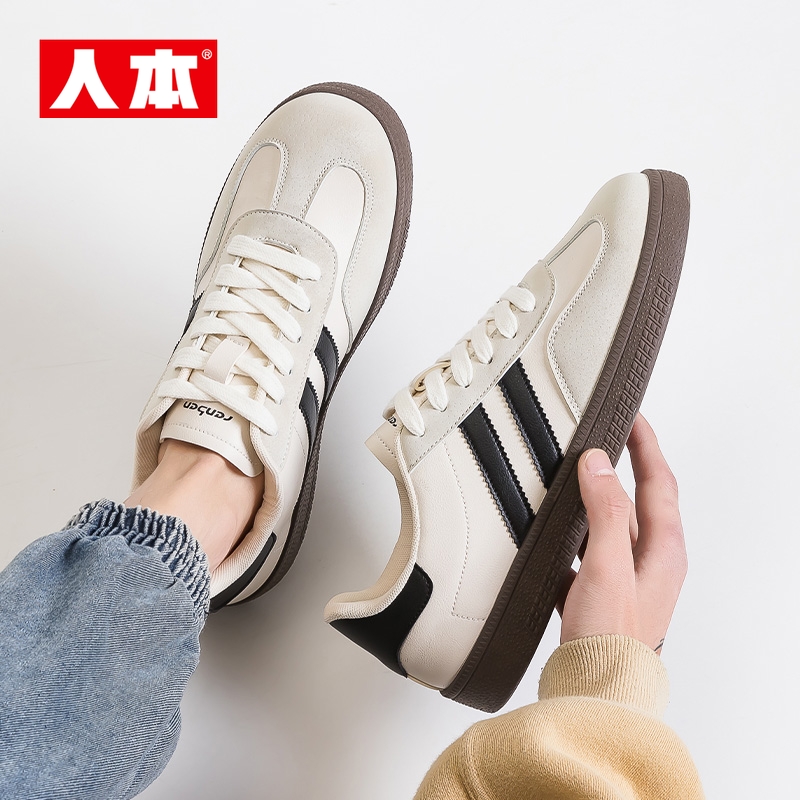 人本官方店复古德训鞋男士板鞋春季新款韩版运动鞋2025低帮休闲鞋