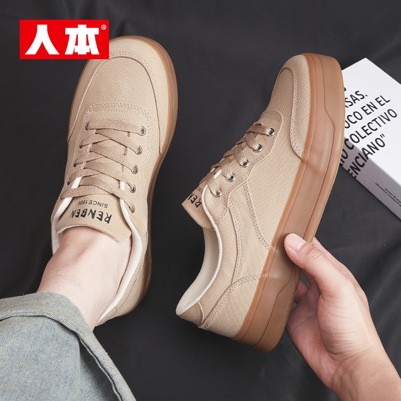 人本官方店男款帆布鞋运动鞋复古百搭2025年新款春秋透气休闲板鞋