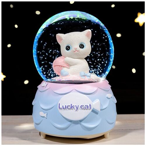 小猫水晶球音乐盒生日礼物女孩女生儿童创意雪花旋转梦幻八音盒