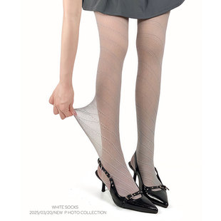打底袜纯欲风丝袜女 袜女春夏薄款 WHITE SOCKS灰色镂空网眼连裤