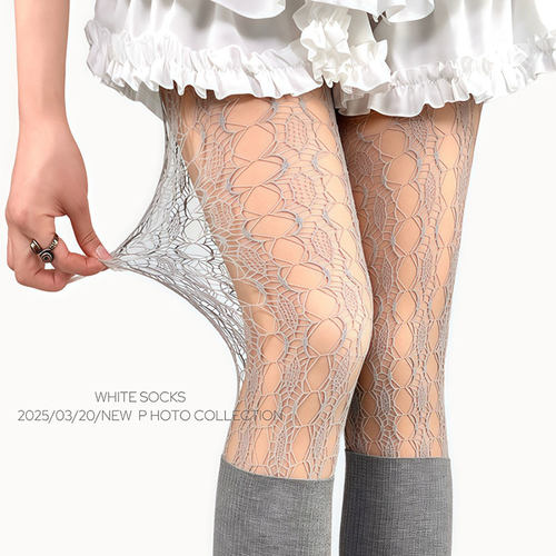 WHITE SOCKS新款镂空亚文化连裤袜网眼薄款破洞朋克风性感打底袜