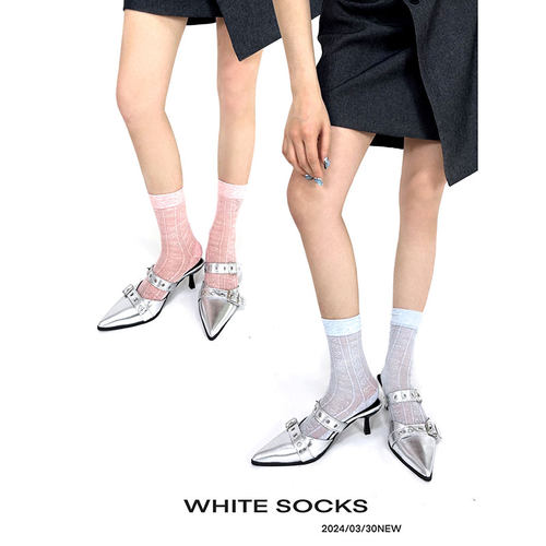 white socks 夏款ins风马克龙色少女感简约中筒袜女堆堆小腿袜