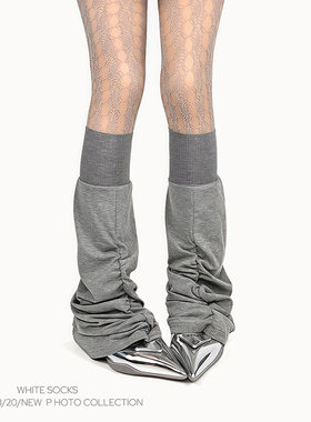 WHITE SOCKS 灰色亚文化褶皱小腿袜套春夏薄款喇叭腿套堆堆袜套女
