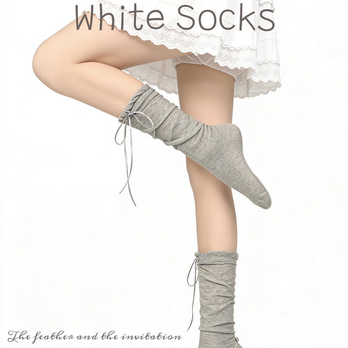 WHITE SOCKS春夏蝴蝶结堆堆袜学院风木耳边中筒袜美腿塑形小腿袜