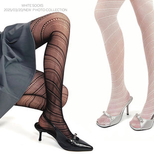袜女春夏亚比防勾丝打底袜丝袜女 黑色镂空网眼连裤 WHITE SOCKS