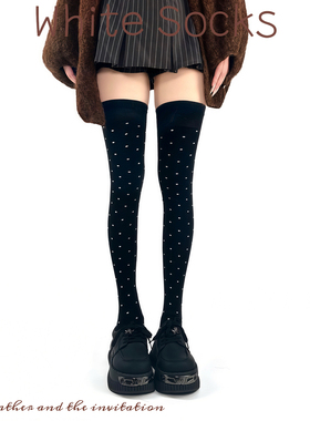 WHITE SOCKS日系复古波点长筒袜女秋冬纯欲风过膝袜微压大腿袜女
