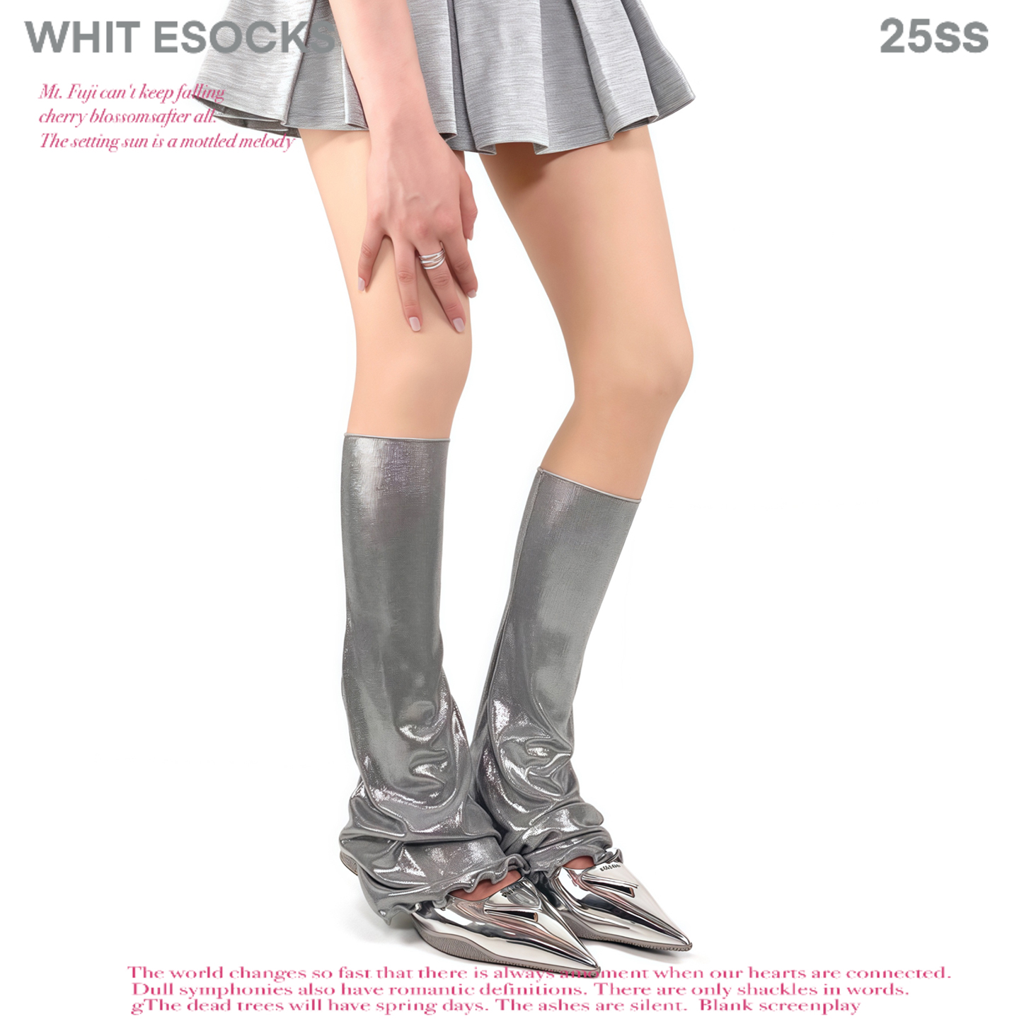 WHITE SOCKS 灰色亮丝堆堆袜套女y2k辣妹风长筒袜亚比小腿袜套女