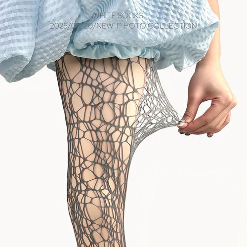 WHITE SOCKS破洞丝袜渔网袜女废土风辣妹y2k亚文化灰色丝袜连裤袜