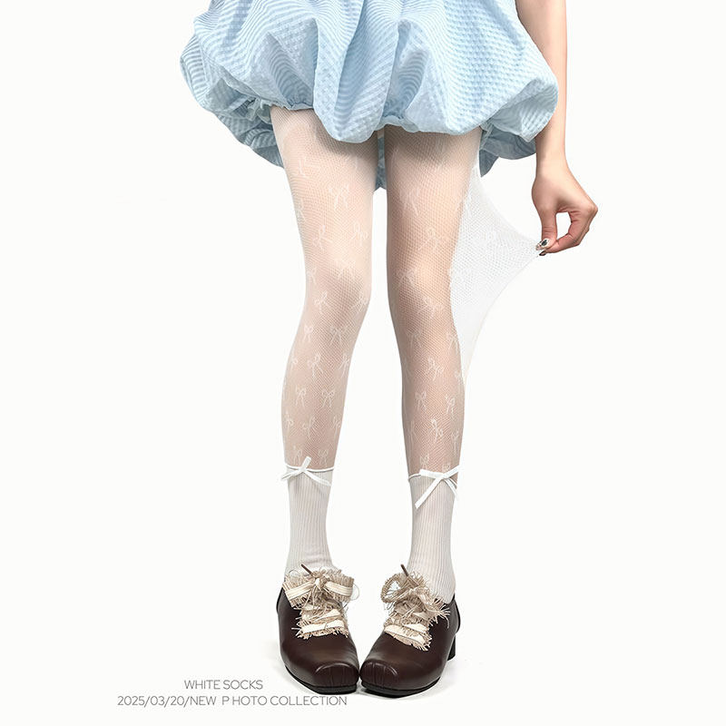 WHITE SOCKS 白色丝袜女拼接袜子提花y2k纯欲芭蕾风连裤打底袜女