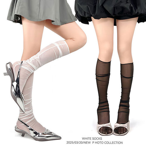 WHITE SOCKS纯欲风网纱薄款透气堆堆袜夏季透明蕾丝jk小腿堆堆袜