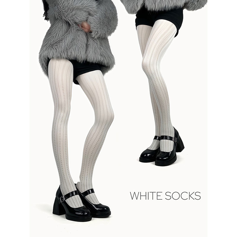 秋冬白色复古爱心提花连裤袜