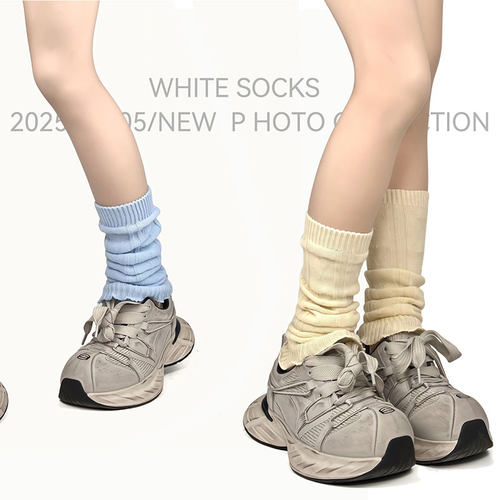 WHITE SOCKS 春夏婴儿蓝简约堆堆袜微喇日系针织花边小腿袜堆堆袜