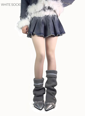 white socks灰色袜套女针织纽扣亚文化腿套y2k辣妹慵懒风堆堆袜套