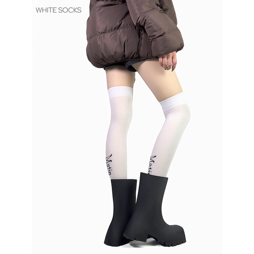 white socks薄款韩系学院小腿袜小众字母简约长筒袜ins过膝堆堆袜