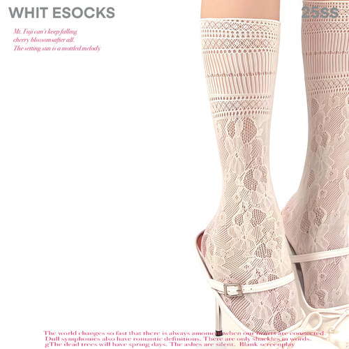 WHITE SOCKS春夏芭蕾风白色蕾丝花边小腿袜女简约jk洛丽塔长筒袜
