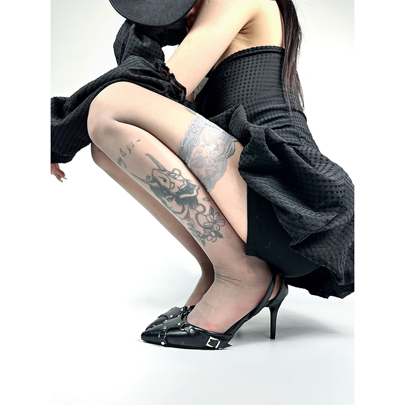 white socks新品硅胶防滑长筒丝袜ins超薄蕾丝边高筒过膝黑丝女