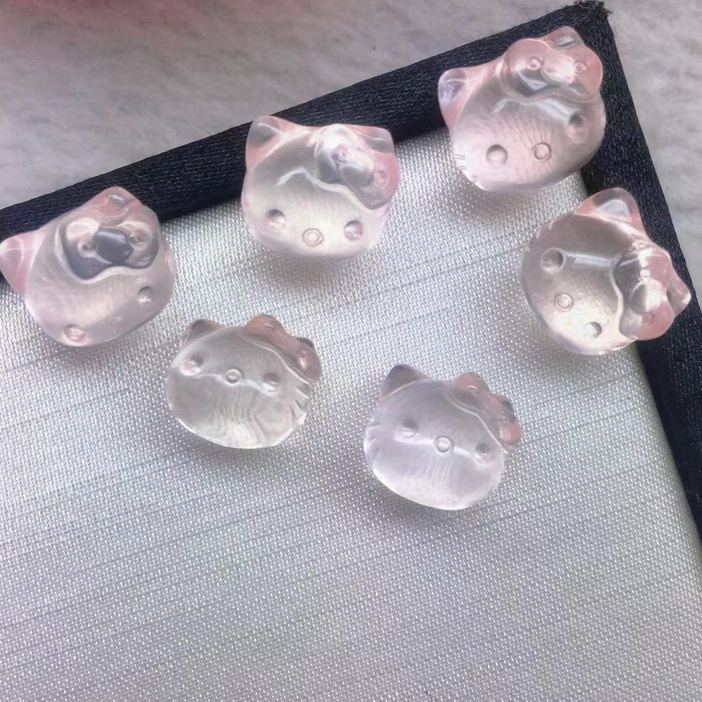 天然粉晶Kitty凯迪猫可爱卡通猫咪吊坠项链挂件diy手链小提溜配饰