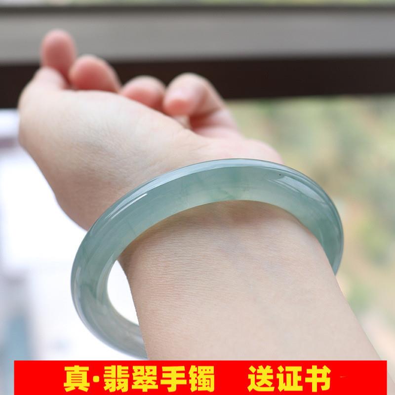 厂家缅甸翡翠叮当镯贵妃镯玉石冰糯种水飘蓝花细圆条玉手镯女处理